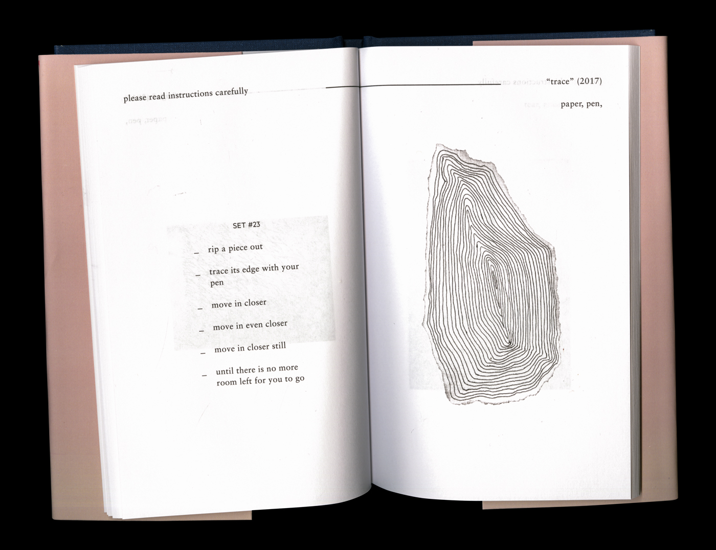 interior spread of the book "Seeds of a Grapefruit" with a piece of paper with many concentric lines